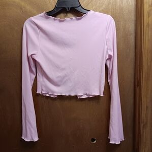SHEIN Light Pink Scalloped Long Sleeve Blouse